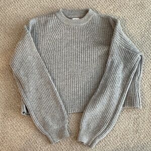 BP Gray Ribbed Cropped Crew Neck Sweater